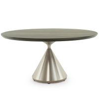 Modern Pendant Hardwood Dining Table - Smooth Alder Top - Ebony Finish - Silver Steel Base