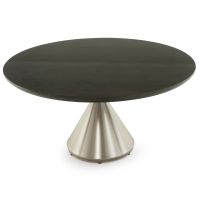 Modern Pendant Hardwood Dining Table - Smooth Alder Top - Ebony Finish - Silver Steel Base