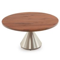 Modern Pendant Hardwood Dining Table - Black Walnut Top - Natural Clear Finish - Silver Steel Base