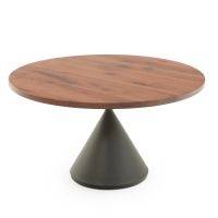 Modern Pendant Hardwood Dining Table - Black Walnut Top - Natural Clear Finish - Black Steel Base