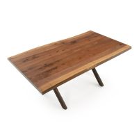 Rustic Live Edge Hickory Base Dining Table - Black Walnut Table Top - Natural Clear Finish