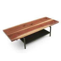 Modern Industrial Natural Wood Coffee Table With Flat Edge Black Walnut Top in Natural Clear Finish