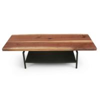 Modern Industrial Natural Wood Coffee Table With Flat Edge Black Walnut Top in Natural Clear Finish