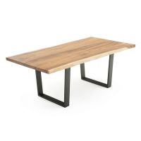 Contemporary Natural Wood Dining Table - Live Edge Golden Walnut Table Top - Natural Clear Table Top Finish