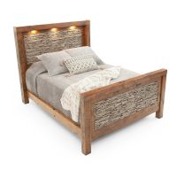 Weathered Faux Stacked-Stone Barnwood Bed, Shown with Downlight