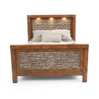Weathered Faux Stacked-Stone Barnwood Bed, Shown with Downlight