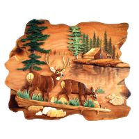 Deer Family by Lake Wood Art