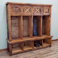 Western Winds Weathered Wood Coat & Shoe Locker - 72" W Four Locker Unit - Antique Barnwood Finish