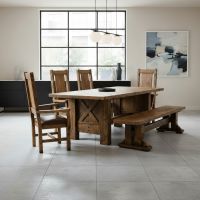 Rustic Dining Set: Some lifestyle images are created with AI for visualization purposes. Crafted from natural solid wood, each piece is unique and will vary.