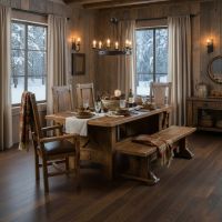 Barnwood Dining Set: Some lifestyle images are created with AI for visualization purposes. Crafted from natural solid wood, each piece is unique and will vary.