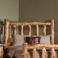 Aspen Log Headboard--Clear finish, Light aspen, Standard logs, Standard corner log posts