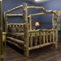 Yellowstone Rustic Aspen Log Canopy Bed | Clear finish with Double Log Side Rails