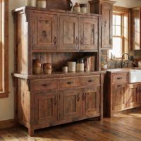 Barnwood Buffet & Hutch: Some lifestyle images are created with AI for visualization purposes. Crafted from natural solid wood, each piece is unique and will vary.