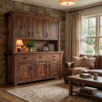 Barnwood Buffet & Hutch: Some lifestyle images are created with AI for visualization purposes. Crafted from natural solid wood, each piece is unique and will vary.