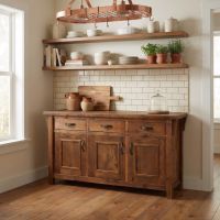 Barn Wood Buffet: Some lifestyle images are created with AI for visualization purposes. Crafted from natural solid wood, each piece is unique and will vary.