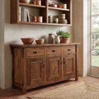 Barn Wood Buffet: Some lifestyle images are created with AI for visualization purposes. Crafted from natural solid wood, each piece is unique and will vary.