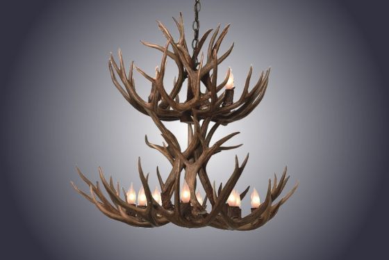 12 Light 2-Tiered Mule Deer Antler Chandelier