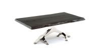 CUSTOM FINISH - Live Edge Tree of Life Coffee Table With Blasted Oak Tabletop in a CUSTOM Ebony Finish with a Silver Steel Table Base