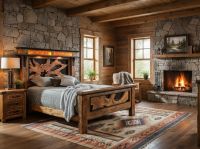 Rustic Barnwood Bed: Some lifestyle images are created with AI for visualization purposes. Crafted from natural solid wood, each piece is unique and will vary.