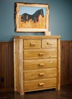 Cedar Lake Cabin 6 Drawer Log Highboy Chest--Honey finish, Flat drawer fronts