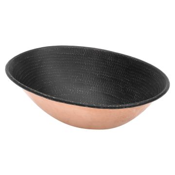 17" Oval Wired Rim Glazed Black Hammered Copper Vessel Sink