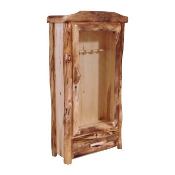 Beartooth Aspen 1 Drawer Log Gun Cabinet - 39" - Half Log Fronts - Natural Panel & Natural Log