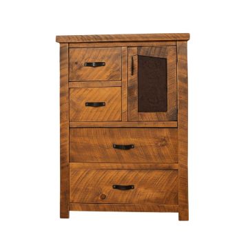 Rustic Ranchero 4 Drawer, 1 Door Chest - Shown with Brown Leather Door Panel