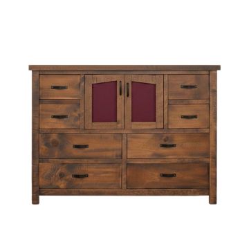 Rustic Ranchero 8 Drawer Wardrobe Dresser - Rust Leather Panels