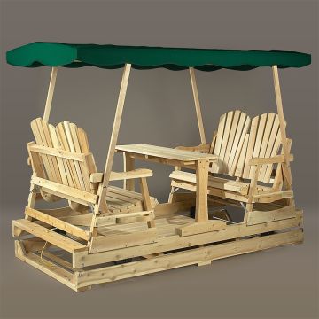 Deluxe Rustic Double Glider with Green Canopy (with table)