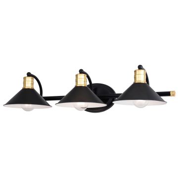Akron 3-Light Matte Black & Natural Brass Vanity Light