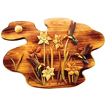 Humming Birds and Flowers Wood Art