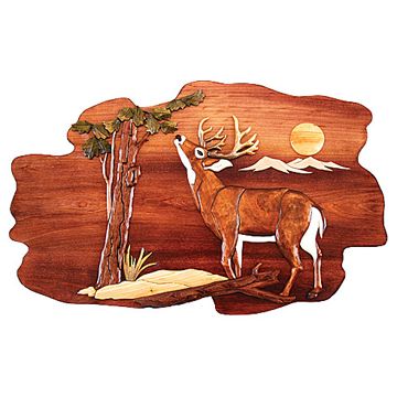 Deer Eating From Tree Wood Art