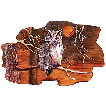 Observant Owl Rustic Wood Art