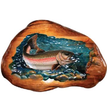 Bob the Rainbow Trout in Stream Wood Art