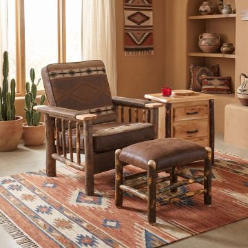 Hickory Log Footstool: Some lifestyle images are created with AI for visualization purposes. Crafted from natural solid wood, each piece is unique and will vary.