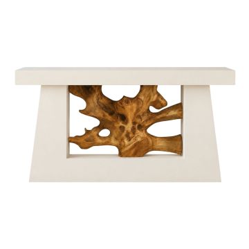 Ridge Hollow Console in White with Teak Panel