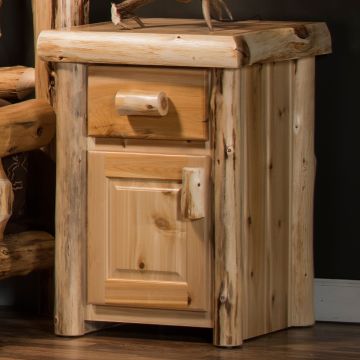 Cedar Lake Cabin Enclosed Nightstand--Left hinge, Flat drawer fronts, Clear finish