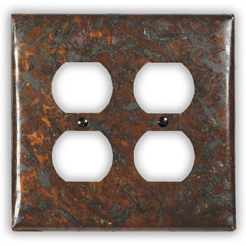 Distressed Dark 2 Outlet Copper Switch Plate