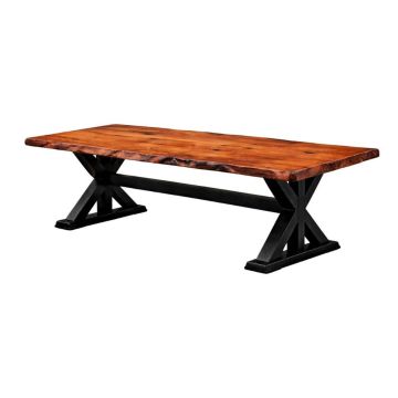 Rustic Redwood Slab Trestle Dining Table