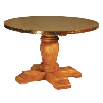 Heavy Crossroads Verde Copper Round Dining Table - Light Wood Finish