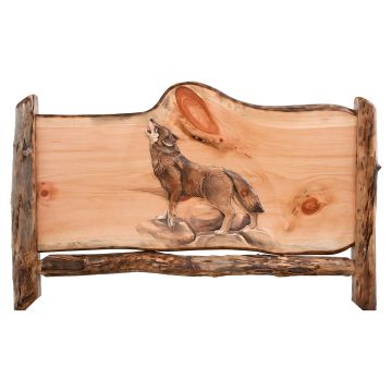 Howling Wolf Carved Aspen Log Headboard