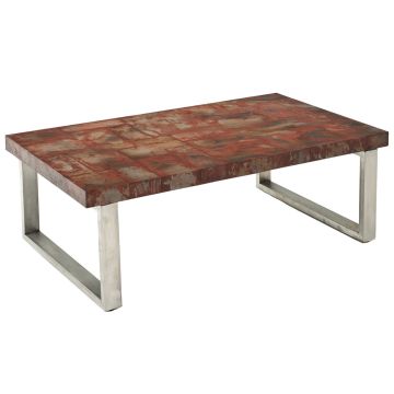 Industrial Chic Reclaimed Metal Coffee Table - Rust Top - Brushed Silver Steel Base 