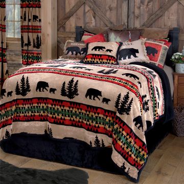 Bear Trails with Black Sherpa Plush Comforter Set
