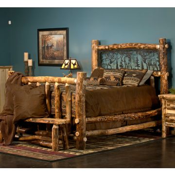 Beaver Creek Aspen Metal Insert Log Bed--Light aspen, Standard logs, Clear finish, 3 Elk scene