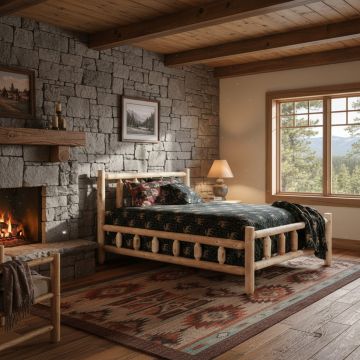 Rustic Cedar Low-Profile Bed: Some lifestyle images are created with AI for visualization purposes. Crafted from natural solid wood, each piece is unique and will vary.