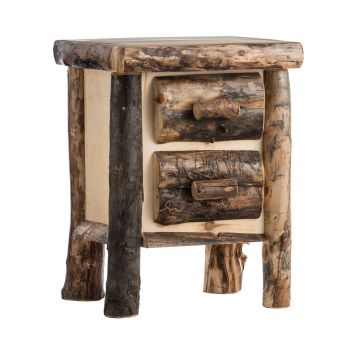 Beaver Creek Aspen 2 Drawer Log Nightstand--Half log drawers, Clear finish, Dark aspen, Standard logs