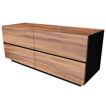 Modern Chic 4 Drawer Wood TV Stand shown in Golden Walnut with Ebony Mahogany Accents
