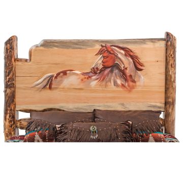 Paint Horse Carved Aspen Log Headboard