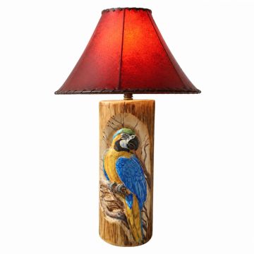 Hand Carved Parrot in Tree Log Table Lamp (Shade is not included)