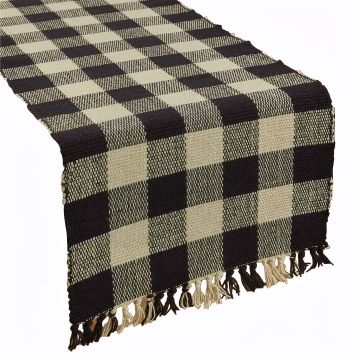 Rustic Black Checkered Fringe Table Runners